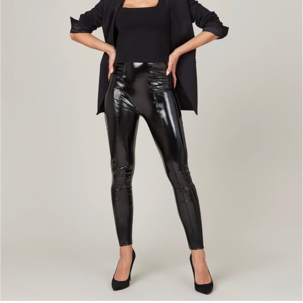 Black Patent Leather Spanx Leggings, XL